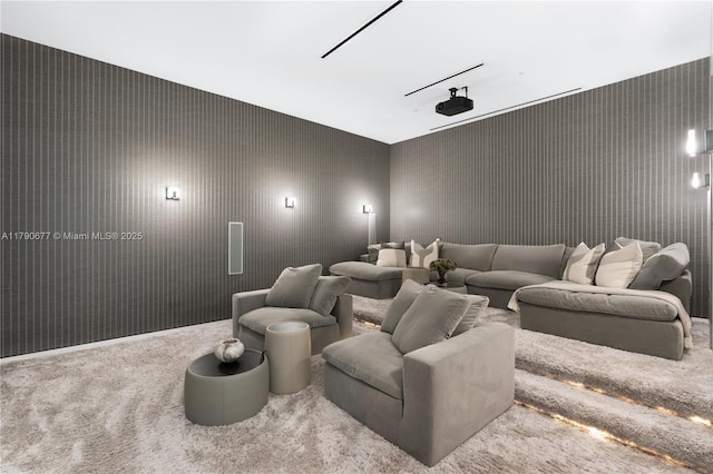 home theater room with carpet flooring