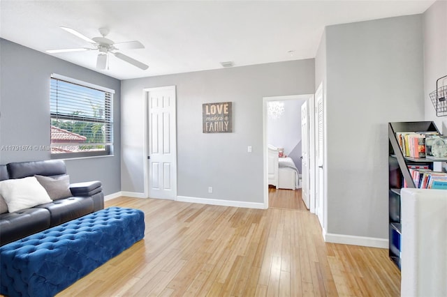 3260 SW 189th Ave, Miramar, FL 33029 - living area with baseboards, ceiling fan, light wood-type flooring, and visible vents