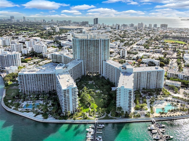 aerial view with a view of city and a water view