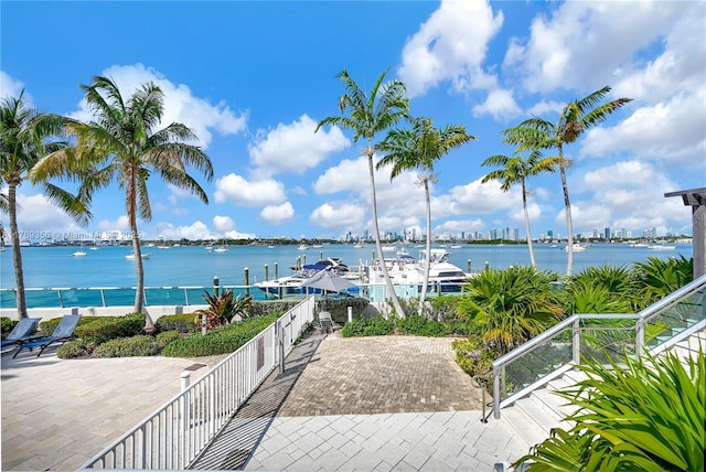property view of water with a boat dock