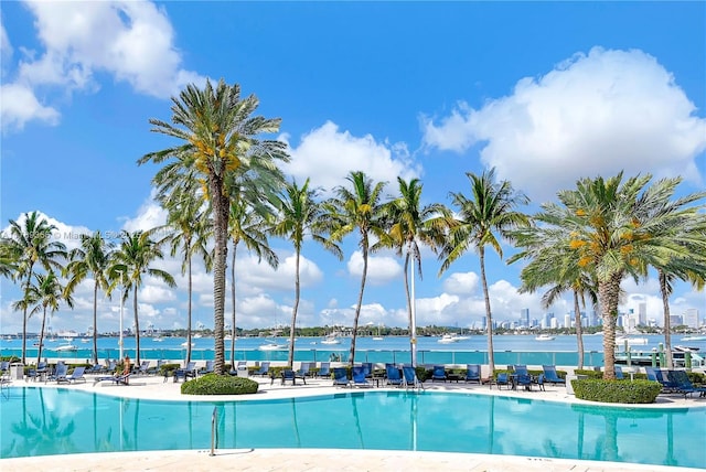 pool featuring a water view