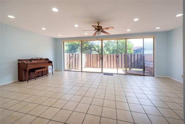 862 NW 81st Ter Unit 6, Plantation, FL 33324 - living area featuring light tile patterned flooring, recessed lighting, a ceiling fan, and baseboards
