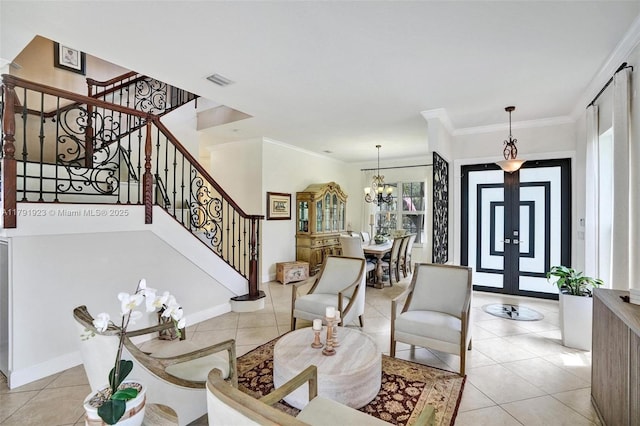 19323 SW 55th St, Miramar, FL 33029 - entryway with stairs, light tile patterned flooring, and crown molding