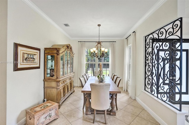 19323 SW 55th St, Miramar, FL 33029 - dining space featuring a chandelier, baseboards, light tile patterned floors, visible vents, and ornamental molding