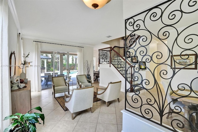 19323 SW 55th St, Miramar, FL 33029 - foyer featuring ornamental molding, stairs, and light tile patterned floors