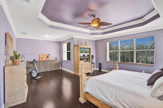 19323 SW 55th St, Miramar, FL 33029 - bedroom with visible vents, ornamental molding, a raised ceiling, and hardwood / wood-style flooring