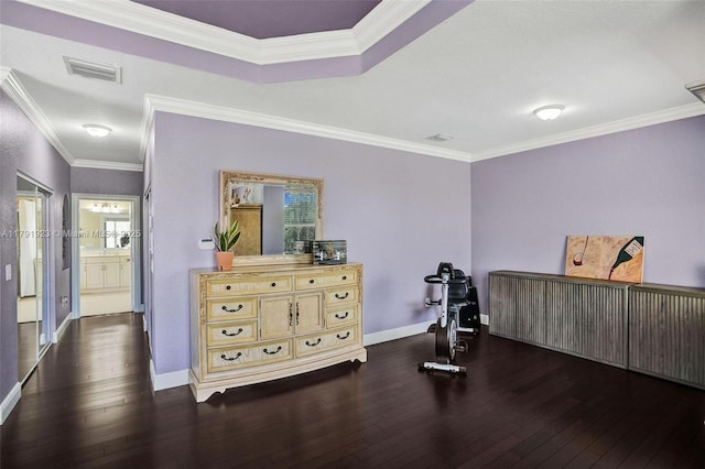 19323 SW 55th St, Miramar, FL 33029 - workout area with visible vents, ornamental molding, and hardwood / wood-style floors