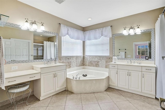 19323 SW 55th St, Miramar, FL 33029 - bathroom featuring a sink, tile patterned floors, a shower stall, and a garden tub