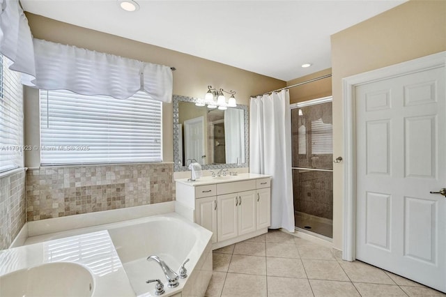 19323 SW 55th St, Miramar, FL 33029 - full bathroom with a garden tub, vanity, tile patterned flooring, and a stall shower