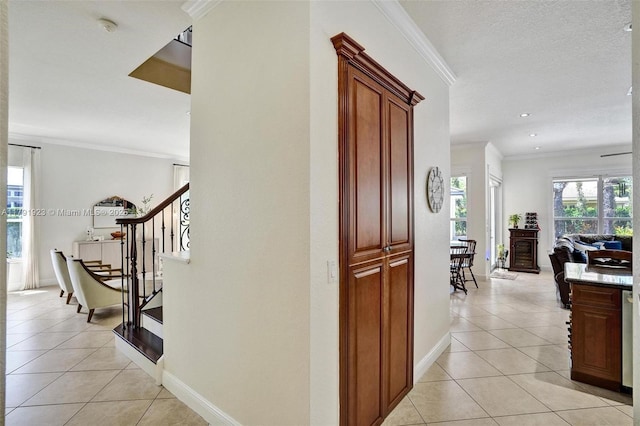 19323 SW 55th St, Miramar, FL 33029 - hall featuring stairs, baseboards, ornamental molding, and light tile patterned floors