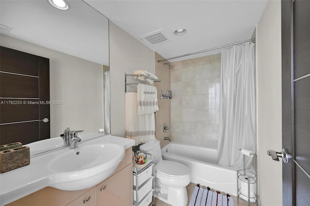 1830 S Ocean Dr Unit 1201, Hallandale Beach, FL 33009 - bathroom featuring vanity, toilet, shower / bath combination with curtain, recessed lighting, and visible vents