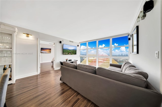 50 Biscayne Blvd Unit 4004, Miami, FL 33132 - living room with dark wood-style floors, visible vents, and baseboards