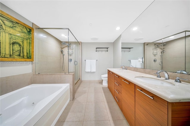 50 Biscayne Blvd Unit 4004, Miami, FL 33132 - full bathroom with a sink, a whirlpool tub, tile patterned floors, toilet, and a stall shower