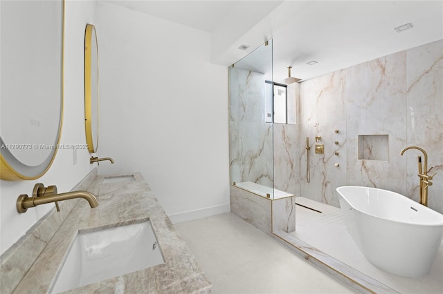 19601 E Saint Andrews Dr, Hialeah, FL 33015 - full bath with a marble finish shower, a sink, double vanity, and a soaking tub