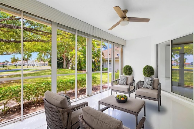 11069 Rios Rd, Boca Raton, FL 33498 - sunroom with a ceiling fan and outdoor lounge area