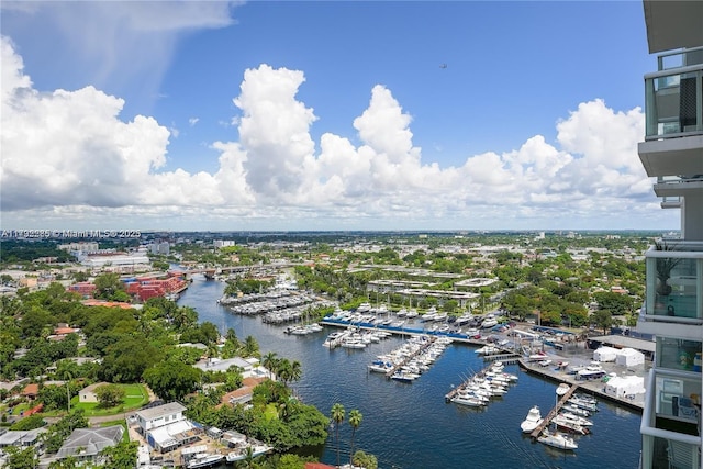 bird's eye view featuring a water view