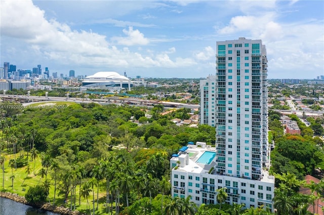 aerial view featuring a view of city