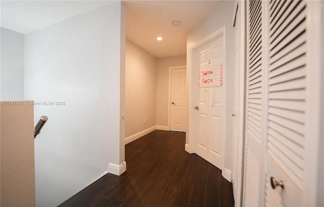 3891 SW 147th Ave Unit 13, Miami, FL 33185 - corridor featuring an upstairs landing, recessed lighting, dark wood-style floors, and baseboards