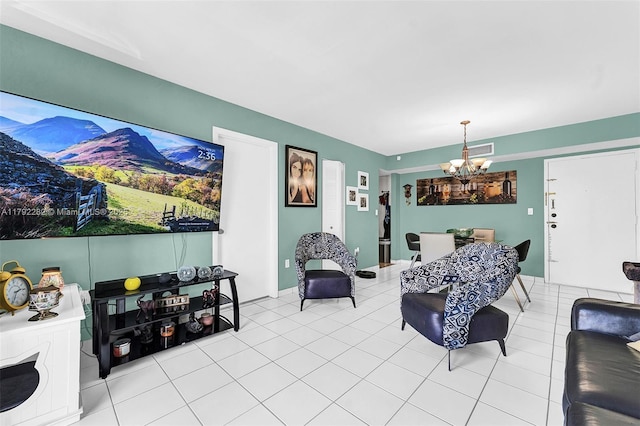 4845 NW 7th St Unit 309-5, Miami, FL 33126 - tiled living room featuring visible vents and a notable chandelier