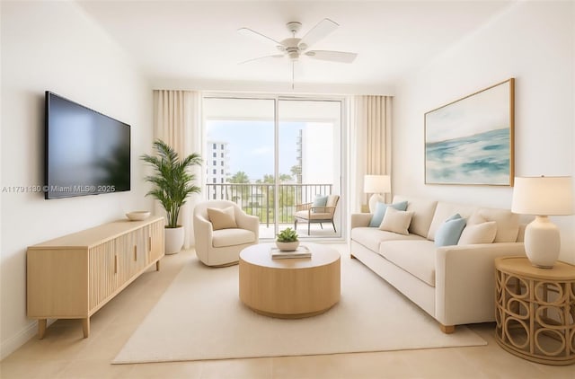 8240 SW 210th St Unit 313, Cutler Bay, FL 33189 - living area featuring ceiling fan and light tile patterned flooring