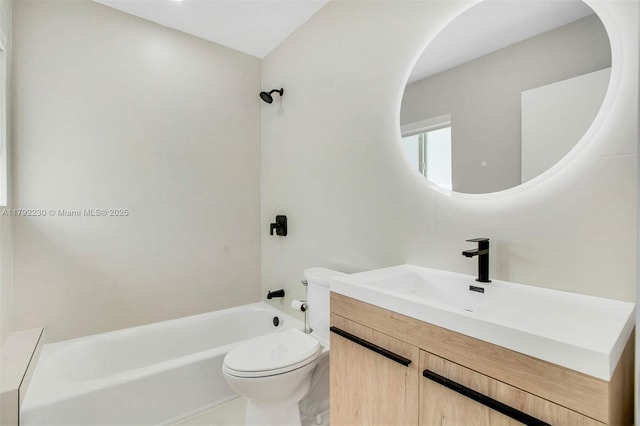 bathroom with vanity, toilet, and tub / shower combination
