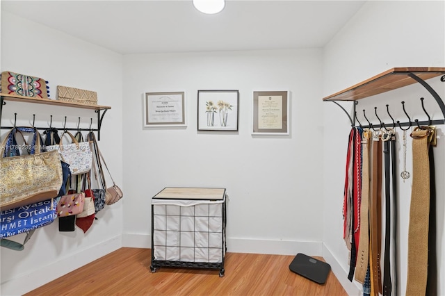 interior space featuring baseboards and wood finished floors