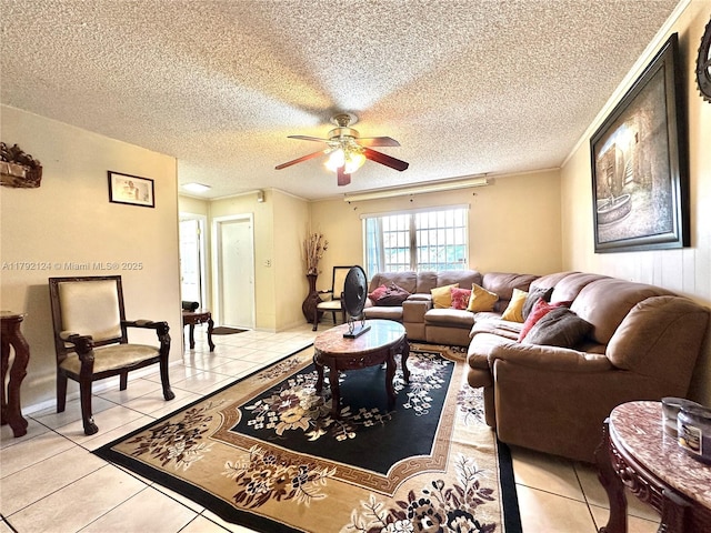 8135 W 9th Ave, Hialeah, FL 33014 - living area with a ceiling fan, a textured ceiling, and light tile patterned flooring