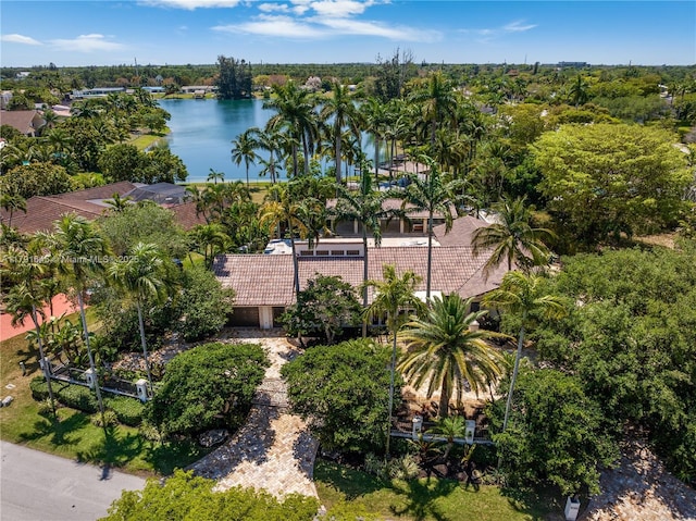 bird's eye view featuring a water view