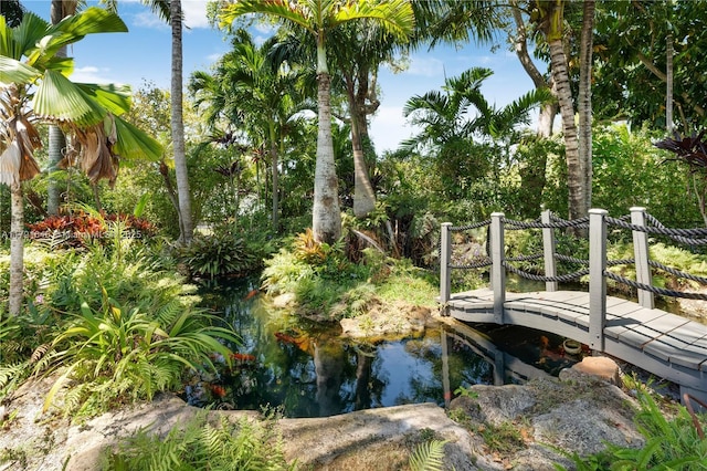 surrounding community featuring a garden pond