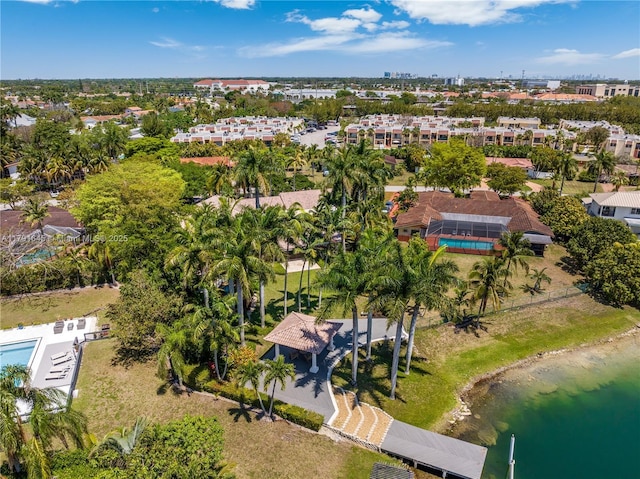 aerial view with a water view