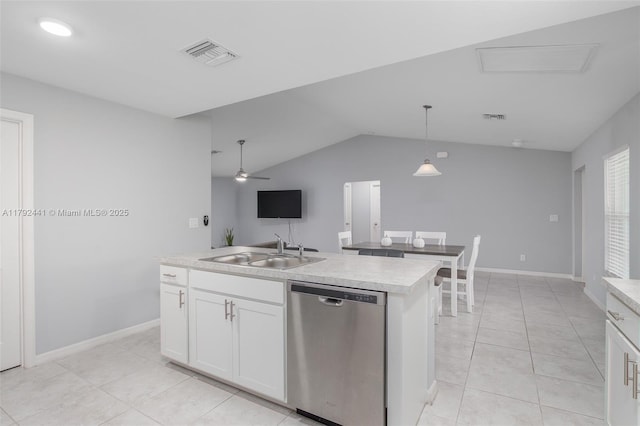 1808 NE 7th Ave, Cape Coral, FL 33909 - kitchen with a sink, visible vents, pendant lighting, stainless steel dishwasher, and white cabinets