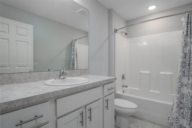 1808 NE 7th Ave, Cape Coral, FL 33909 - bathroom featuring vanity, tile patterned floors, shower / tub combo, toilet, and visible vents