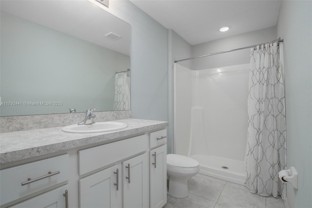 1808 NE 7th Ave, Cape Coral, FL 33909 - full bathroom with tile patterned floors, a shower with shower curtain, toilet, vanity, and visible vents