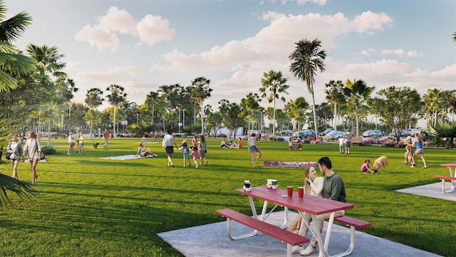 view of property's community with a lawn