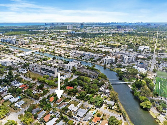 1683 NE 168th St, North Miami Beach, FL 33162 - birds eye view of property with a city view and a water view