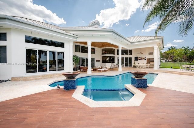 3425 Saddlebrook Ln, Weston, FL 33331 - view of pool with a patio, a pool with connected hot tub, an outdoor living space, and a ceiling fan