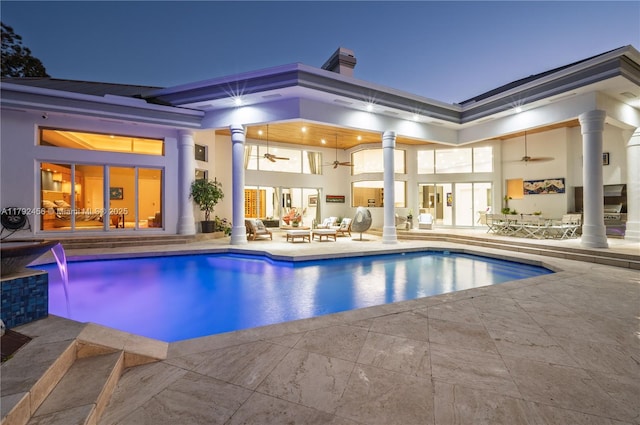 3425 Saddlebrook Ln, Weston, FL 33331 - pool with a ceiling fan, outdoor lounge area, and a patio area