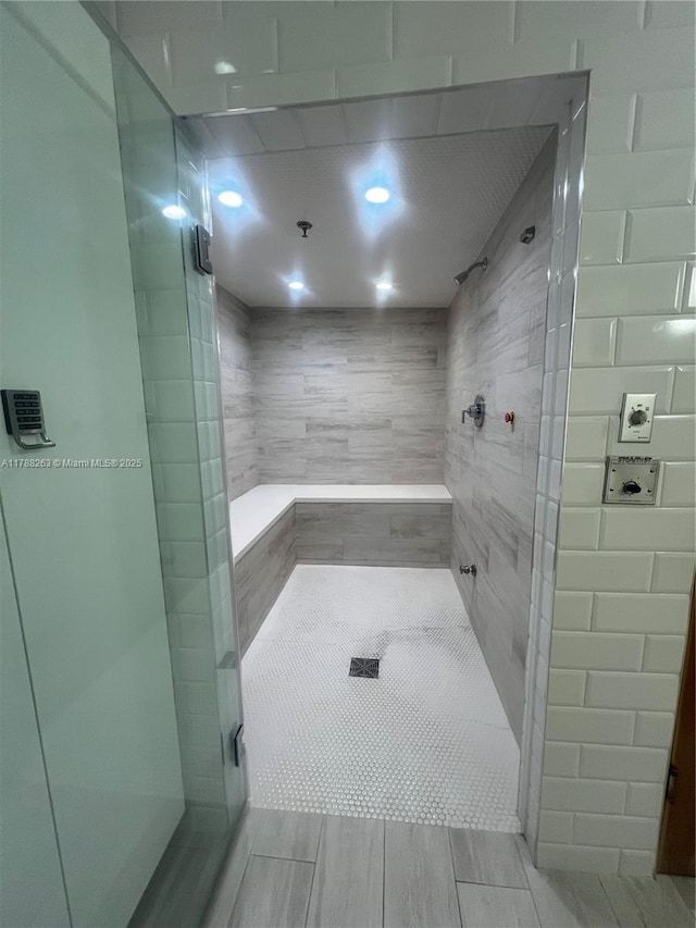 bathroom with a stall shower