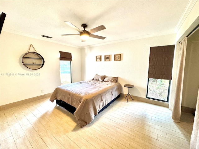 3699 Lakeview Blvd, Delray Beach, FL 33445 - bedroom featuring crown molding, baseboards, visible vents, and light wood-type flooring