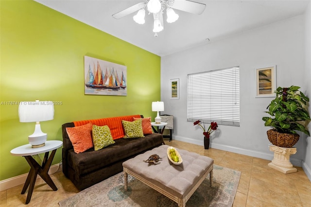 4971 Leeward Ln Unit 3004, Dania Beach, FL 33312 - living room featuring ceiling fan and light tile patterned floors