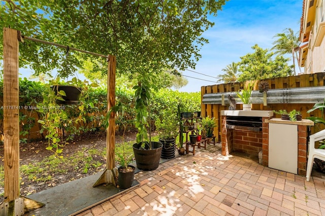 4971 Leeward Ln Unit 3004, Dania Beach, FL 33312 - fenced backyard with a patio and exterior kitchen