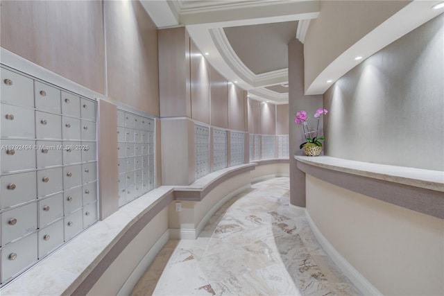 808 Brickell Key Dr Unit 3007, Miami, FL 33131 - surrounding community featuring mail area, crown molding, recessed lighting, and a towering ceiling