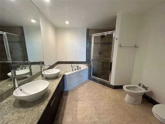 3029 NE 188th St Unit 905, Aventura, FL 33180 - full bath featuring a stall shower, a bath, a bidet, double vanity, and recessed lighting