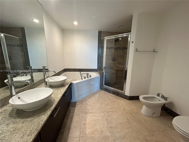 3029 NE 188th St Unit 905, Aventura, FL 33180 - full bath featuring a shower stall, a garden tub, a bidet, double vanity, and recessed lighting