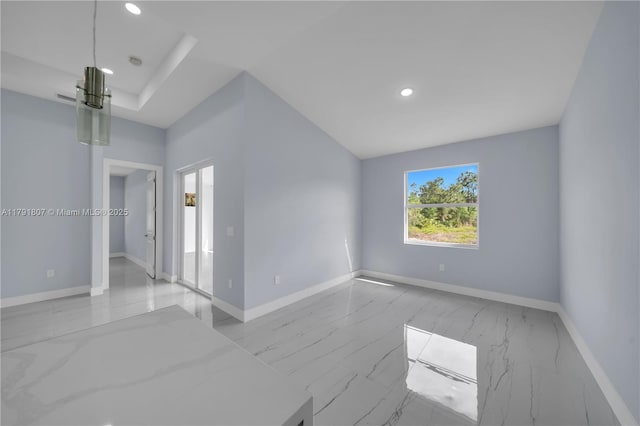 516 Millcreek St, Lehigh Acres, FL 33974 - empty room with recessed lighting, marble finish floor, and baseboards