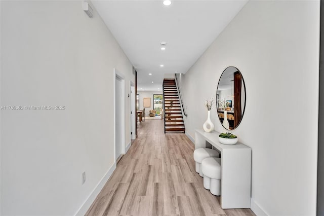 1389 SW 22nd Ter, Miami, FL 33145 - hall featuring recessed lighting, light wood finished floors, baseboards, and stairway