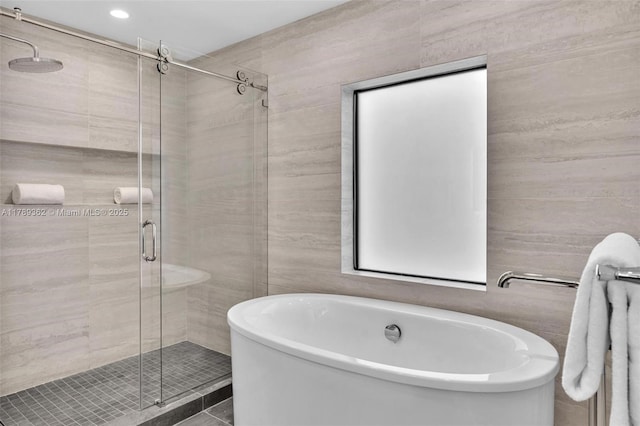 1389 SW 22nd Ter, Miami, FL 33145 - bathroom with recessed lighting, a freestanding bath, and a shower stall