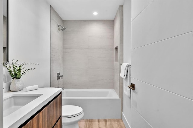 1389 SW 22nd Ter, Miami, FL 33145 - bathroom with vanity, wood finished floors, toilet, recessed lighting, and shower / washtub combination