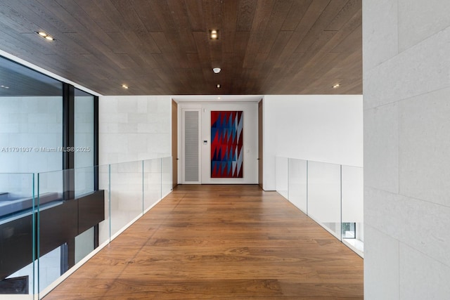 11404 N Bayshore Dr, North Miami, FL 33181 - hall featuring wooden ceiling, wood finished floors, and recessed lighting