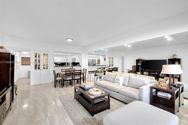living room with recessed lighting